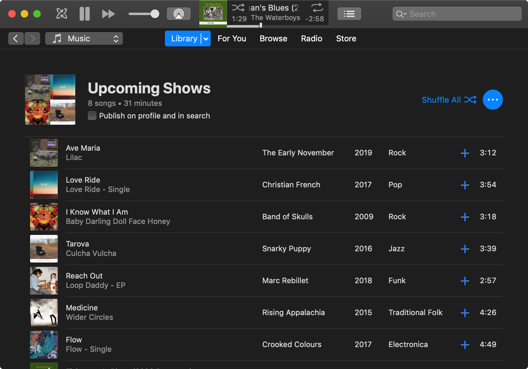 Upcoming shows playlist in iTunes